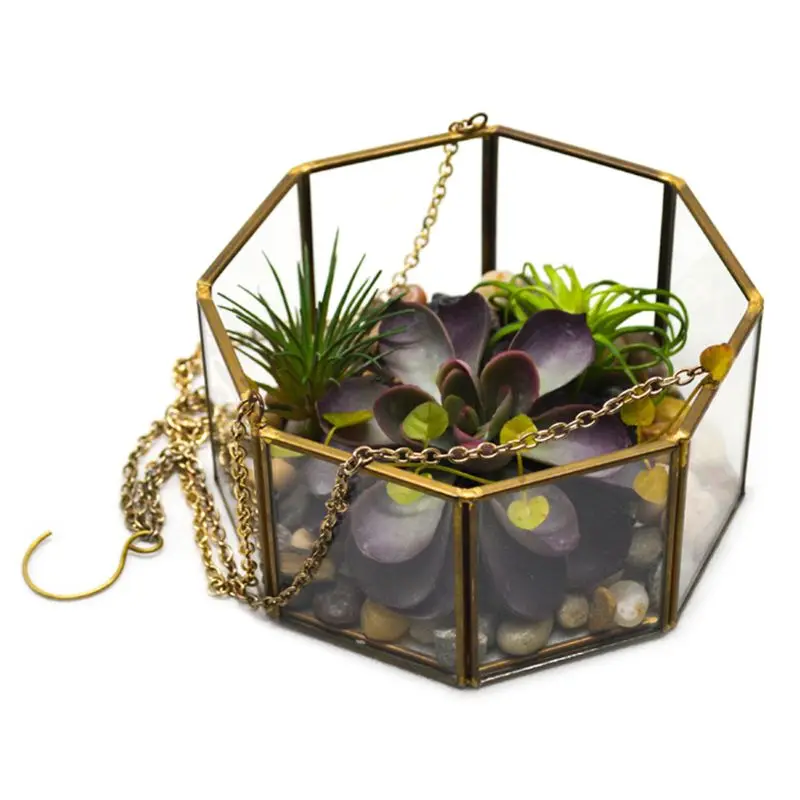 Восьмиугольные Висячие, геометрической формы стеклянные цветочные растения ваза Террариум контейнерный горшок для дома