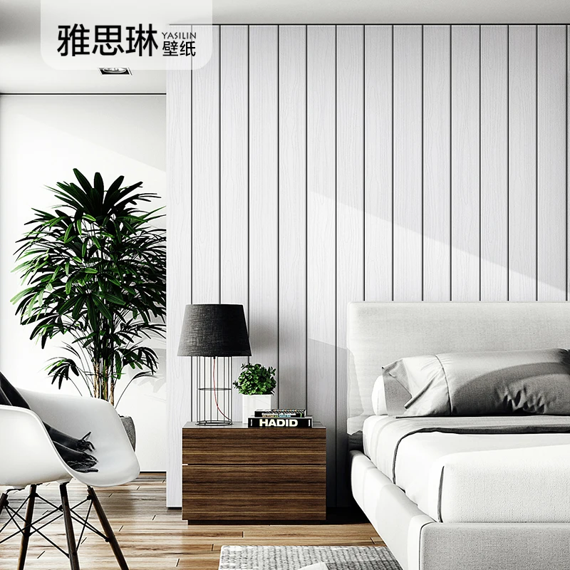 Good quality Mediterranean Nordic style wallpaper living room bedroom non-woven clothing store blue striped wood grain wallpaper