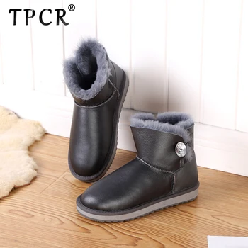 

TPCR classic fashion Sheepskin Suede Leather Wool Fur Lined Women Short Winter Boots for Ladies Drill buckle Snow Boots Shoes