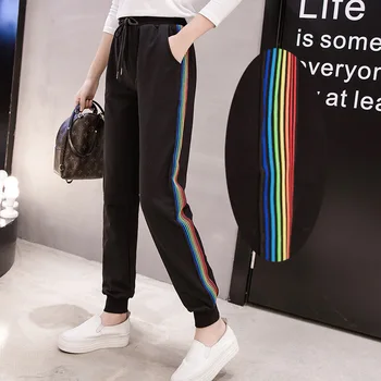 

DONAMOL Plus size women's Casual Pants Harem long Trousers Rainbow Patchwork Striped Drawstring Waist Sweatpants 200KG