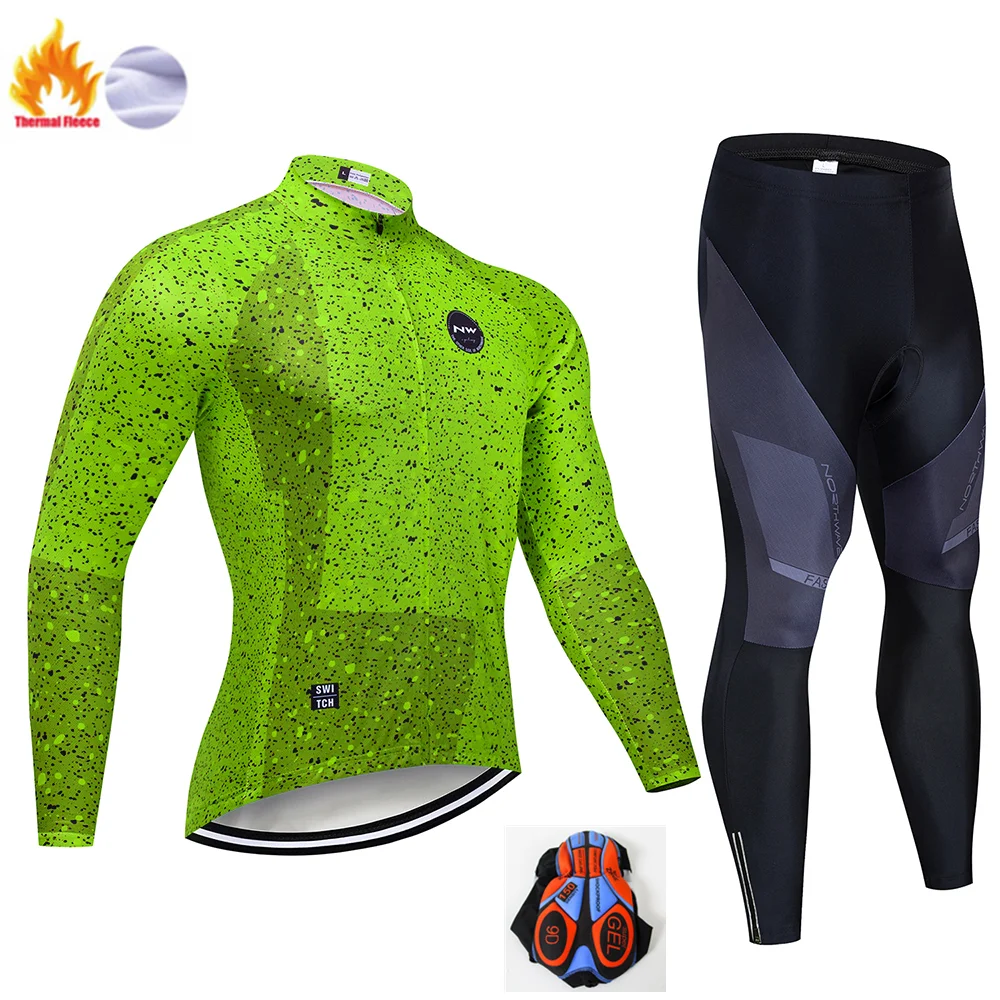 Winter Cycling Suit Флуоресцентный зеленый Pro зимний теплый Велоспорт Джерси Набор термальная флисовая велосипедная Одежда MTB велосипед велосипедная одежда костюм для мужчин - Цвет: Winter Cycling Suit