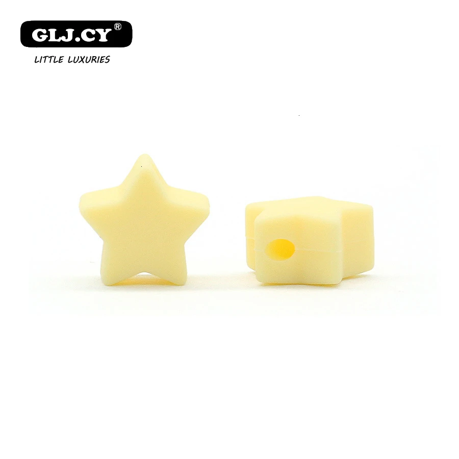 Light yellow 40 шт. Силиконовые бусы для прорезывания зубов, Прорезыватель для зубов, аксессуары, пищевой жемчуг, силиконовая звезда, Прорезыватель для зубов, пустышка для зубов - Цвет: Light yellow