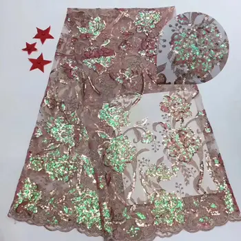 

2019 Fashionable Nigerian Lace Fabric,Latest African Lace Fabric Rose Gold French voile Lace Fabric For Wedding Dress Pink lace