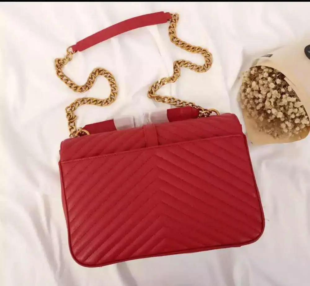 red gold chain Для женщин из натуральной кожи Сумки из натуральной кожи Большие размеры 32 см роскошные дизайнерские GUROVI сумка-мессенджер женская обувь черного цвета с цепочкой через плечо женская сумка через плечо - Цвет: red gold chain