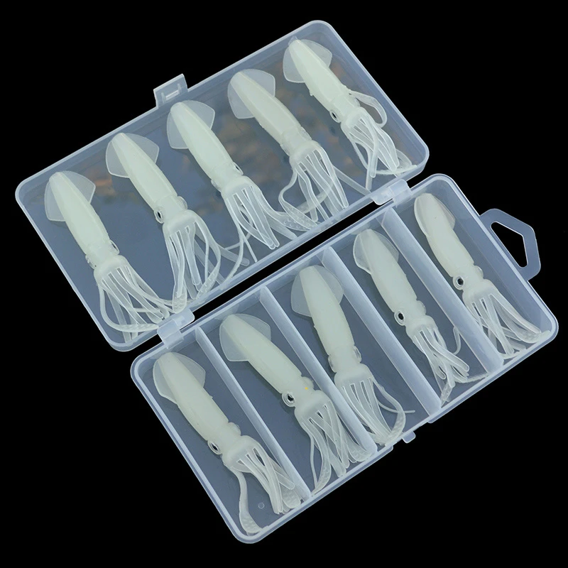 10pcs White Светящийся кальмар рыболовные приманки 10 шт./компл. белый зеленый 10 см 8 г соленая вода Рыбалка Мягкие силиконовые плинтусы светящиеся кальмарные юбки приманки - Цвет: 10pcs White