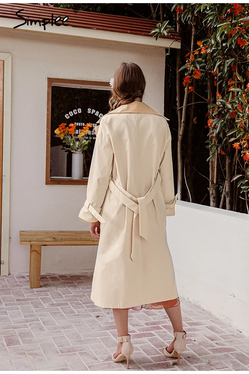 Simplee Elegant apricot autumn winter women wind coat Office lady lace up female trench coat Causal straight fashion long coat