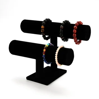 

Mult-layer Black Portable Velvet Bracelet Bangle Necklace Display Stand Holder Headwear Watch Jewelry Organizer T-Bar Rack