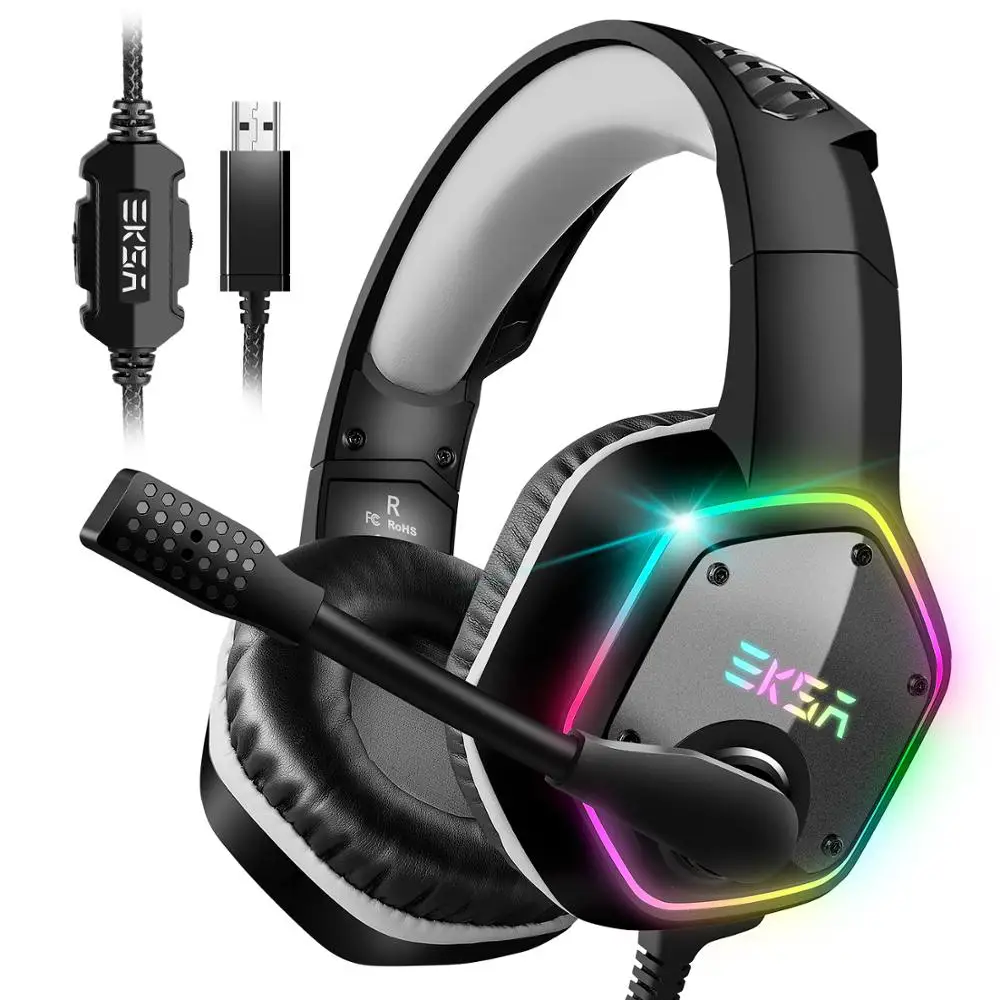 EKSA E1000 7.1 Surround Sound Gaming Headset With Microphone For PS4/Xbox-One/PC Gamer Stereo USB Wired Headphone RGB LED Light
