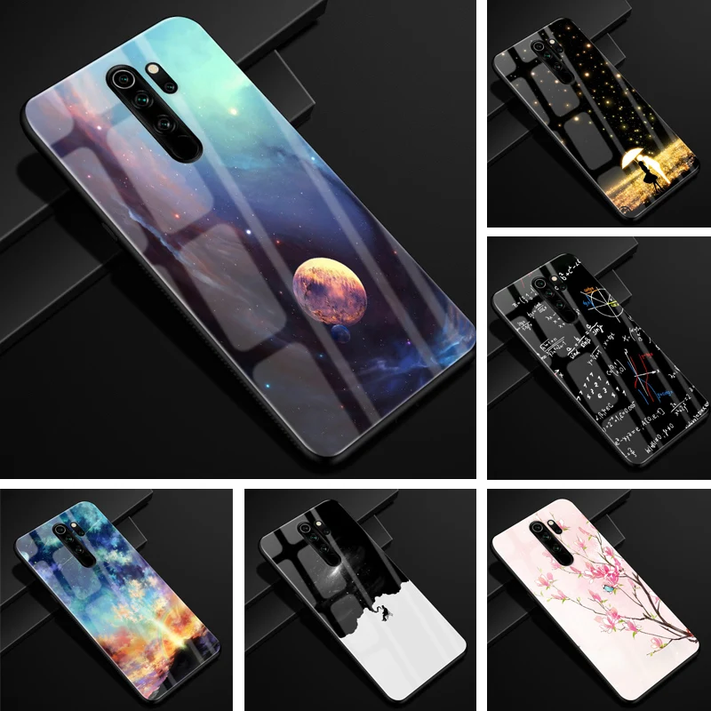 Чехол для Xiaomi Redmi Note 8 Pro пластиковый стеклянный чехол телефона черный бампер из