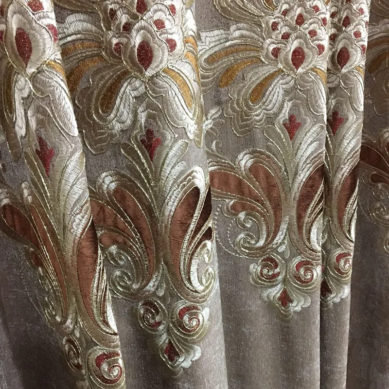 Coffe Embroidery Blackout Noble Window Drapes Villa Nordic Classic Luxury Chenille Thick Curtains for Living Room X-HM097#20