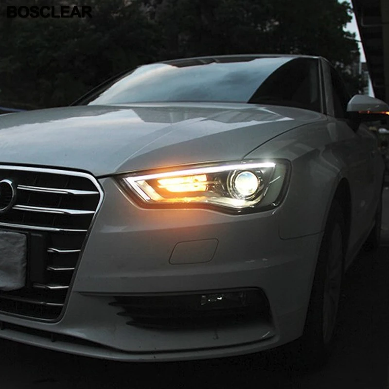 2PC Car Style LED headlights for Audi A3 2013- for A3 head lamp LED DRL Lens Double Beam Bosclear H7 HID Xenon bi xenon lens
