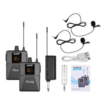 UHF 무선 마이크 시스템, 마이크 바디 팩, 송신기 및 수신기, 6.35mm 플러그, 3.5mm 어댑터 포함