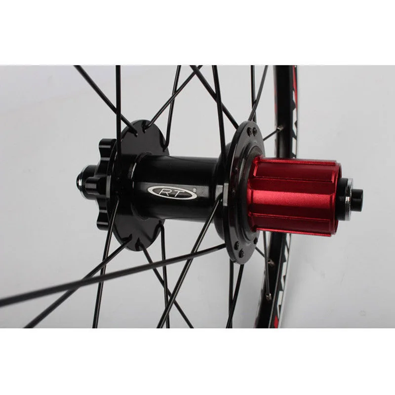 20 FoldingBMX Bike Front Rear wheels Set 100135mm V&Disc Brake 451406 Rims For BMX Bicycle Black and Red Color Wheelset (5)