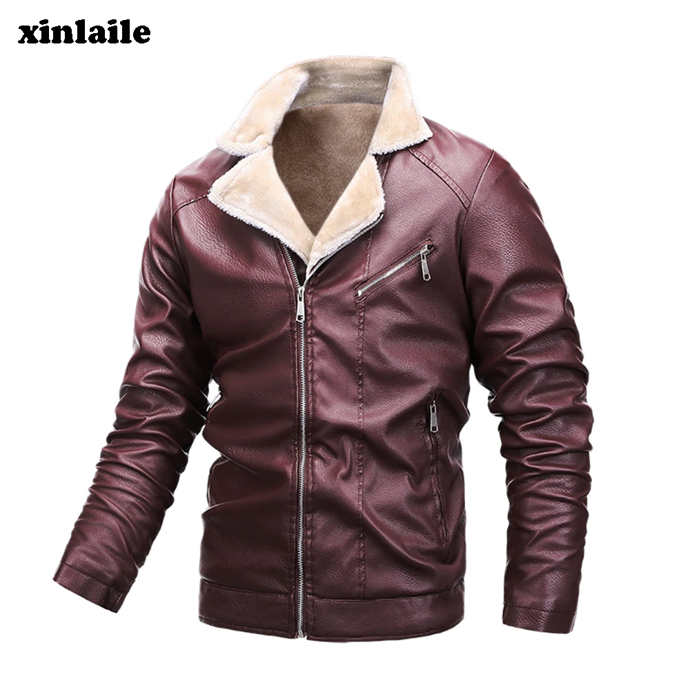 

Autumn and winter men's PU leather warm and fleece jacket high-quality motorcycle jacket casual men's slim fit version M-4XL
