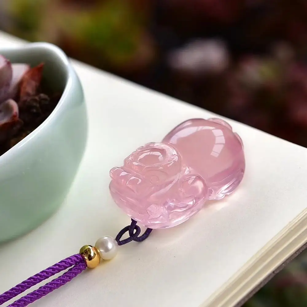 Genuine Natural Rose Quartz Star Light Pendant Pi XIu 35*22*18mm For Women Rabbit Mozambique Love Gift Crystal AAAAA | Украшения и