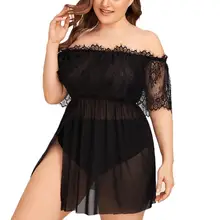 Кружевное мини-платье для сна, женское платье для полных женщин, Порно платье, сексуальное женское белье с открытыми плечами, одежда для сна, ночная рубашка, нижнее белье, большие размеры