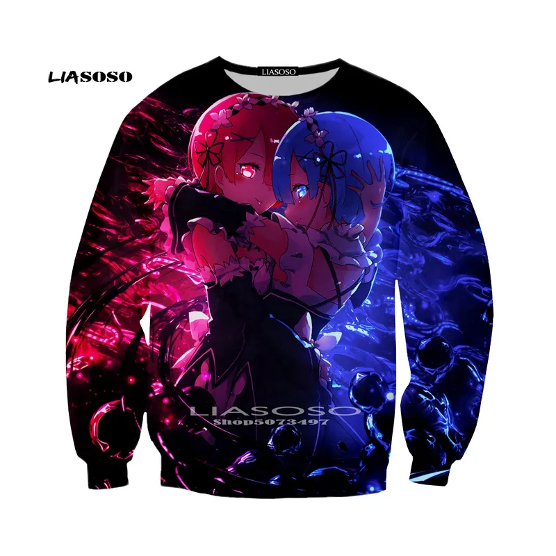 LIASOSO мультфильм аниме Re Zero Rem круглый свитер стиль модные толстовки Топы Прямая красочные плюс размеры S-6XL - Цвет: 16