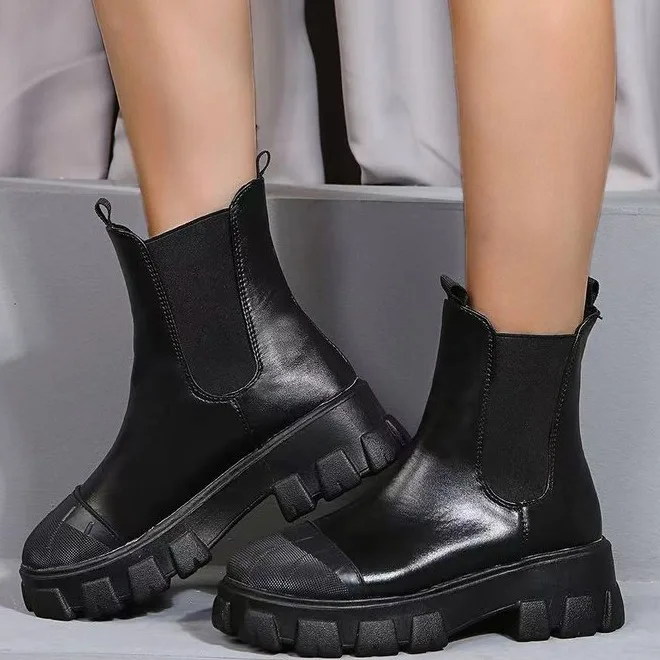 Fashion Women's Shoes Martin Boots 2021 Autumn and Winter Women's Boots Women's Thick Soled Thick Heel Chelsea Platform Shoes