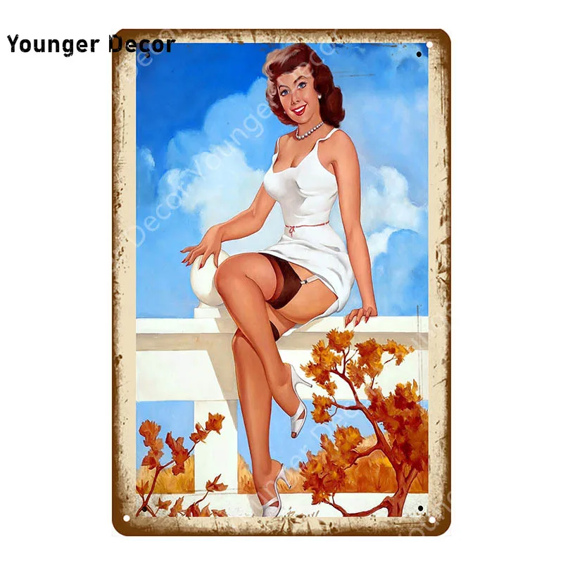 Винтаж ретро сексуальная леди Pin Up девушка живопись оловянные знаки металлический плакат стикер стены бар кофе дом клуб домашний декор YI-076