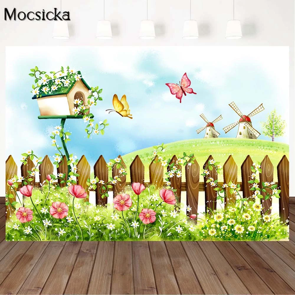 家の写真の背景 緑 芝生 蝶 子供の誕生日写真の背景 背景 Aliexpress