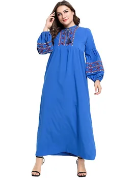 

Loose Big Swing Muslim Maxi Dress Women Elegant Embroidery Lantern Sleeve Hijab UAE Dubai Jubah Islamic Clothing Long Vestidos