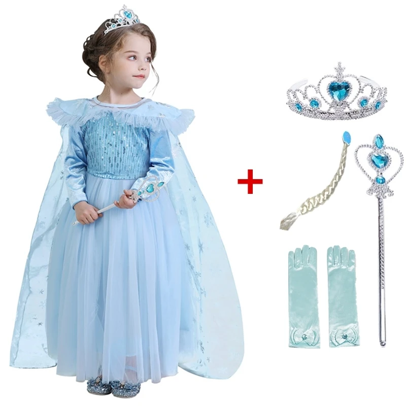 Платье принцессы Эльзы для девочек, маскарадный костюм Анны и Эльзы 2 зимнее длинное платье с длинными рукавами праздничная одежда на Хэллоуин для детей 6, 8, 10 лет - Цвет: Set 3-1