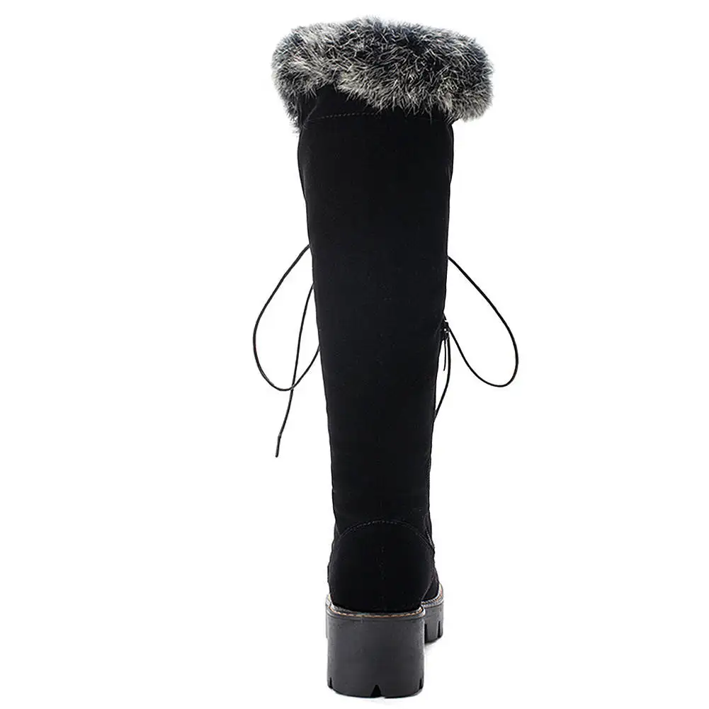 Najtaniej Karinluna dropship 2019 duży rozmiar 43 zimowe ciepłe futrzane buty kobieta buty śnieżne kobiety sznurowadła buty do kolan buty damskie