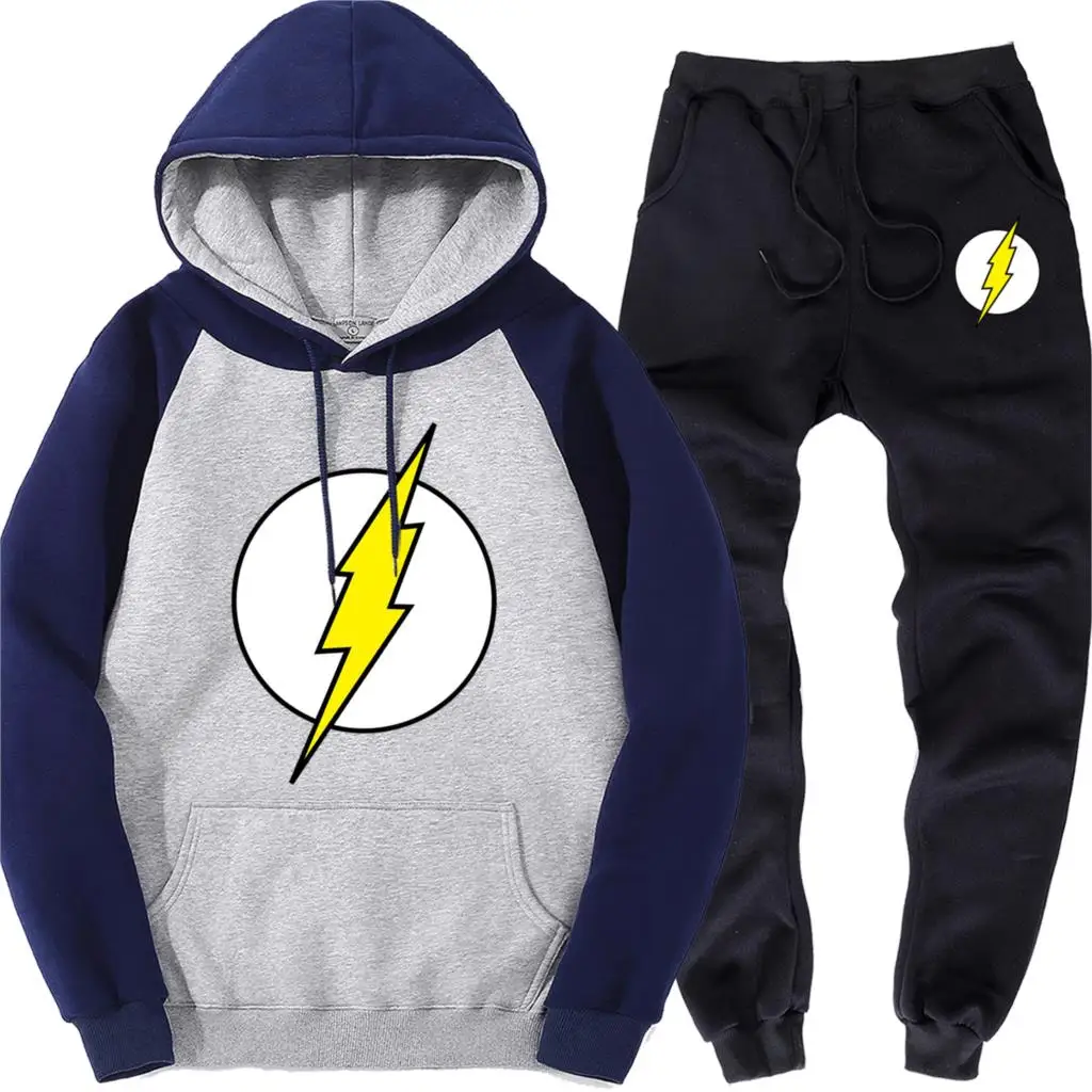 The Flash мужские спортивные костюмы Осенняя уличная одежда мужские флисовые реглан пуловер теплые брюки повседневные брендовые комплекты из двух предметов