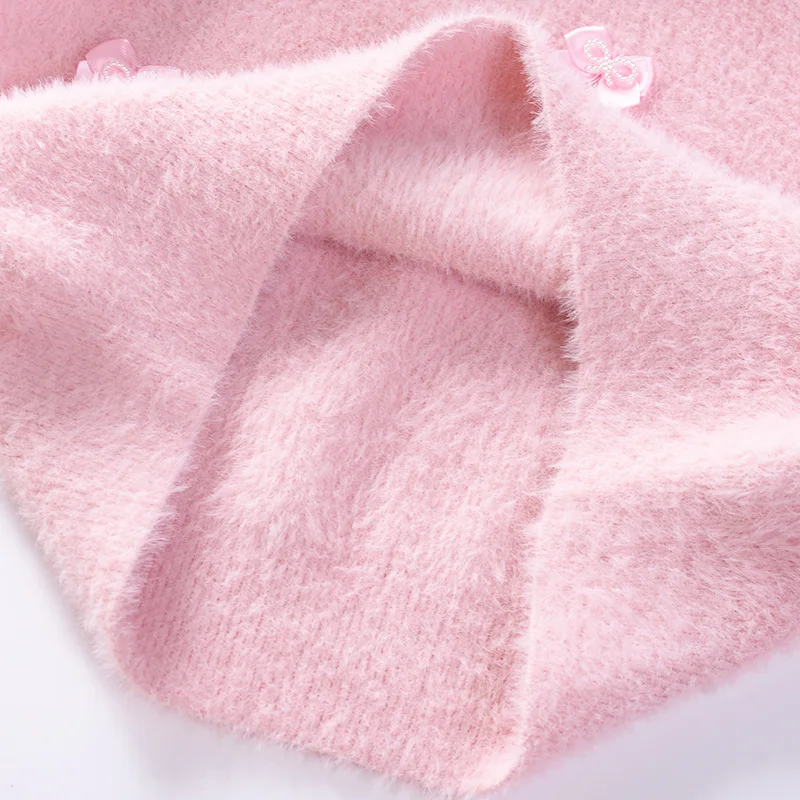 

2019 Winter GIRL'S Sweater Solid Color Children Pullover Sweater Bow Single Layer Mink Cashmere Children Sweater