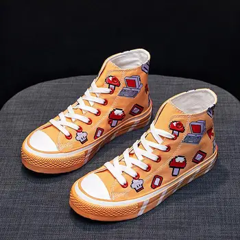 

High Heel Shoes WOMEN'S Canvas Shoes 2020 Spring and Summer New Style Graffiti Elevator Sports Casual Board Shoes Trendy Shoes