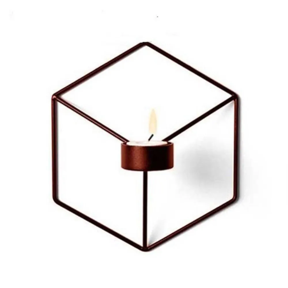 Американский запас Настенный 3D геометрический чай держатель свечей металлический домашний декоративный подсвечник - Цвет: Bronze