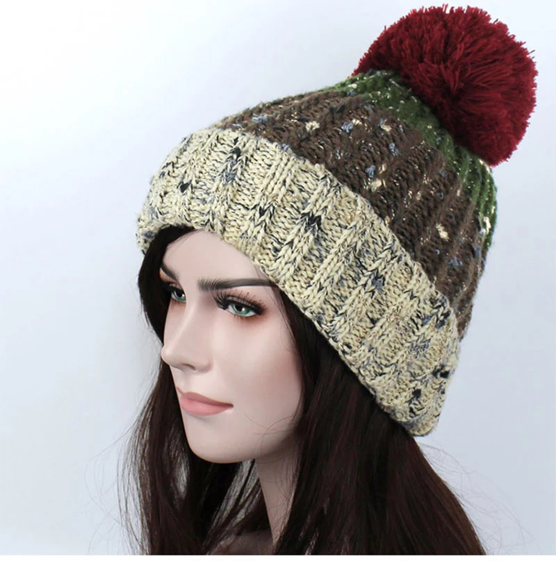 Женская вязаная шапка с помпонами и шариками Skullies Beanies, Повседневная Уличная теплая шапка, женская шапка осень-зима, милая Женская Шапка-бини