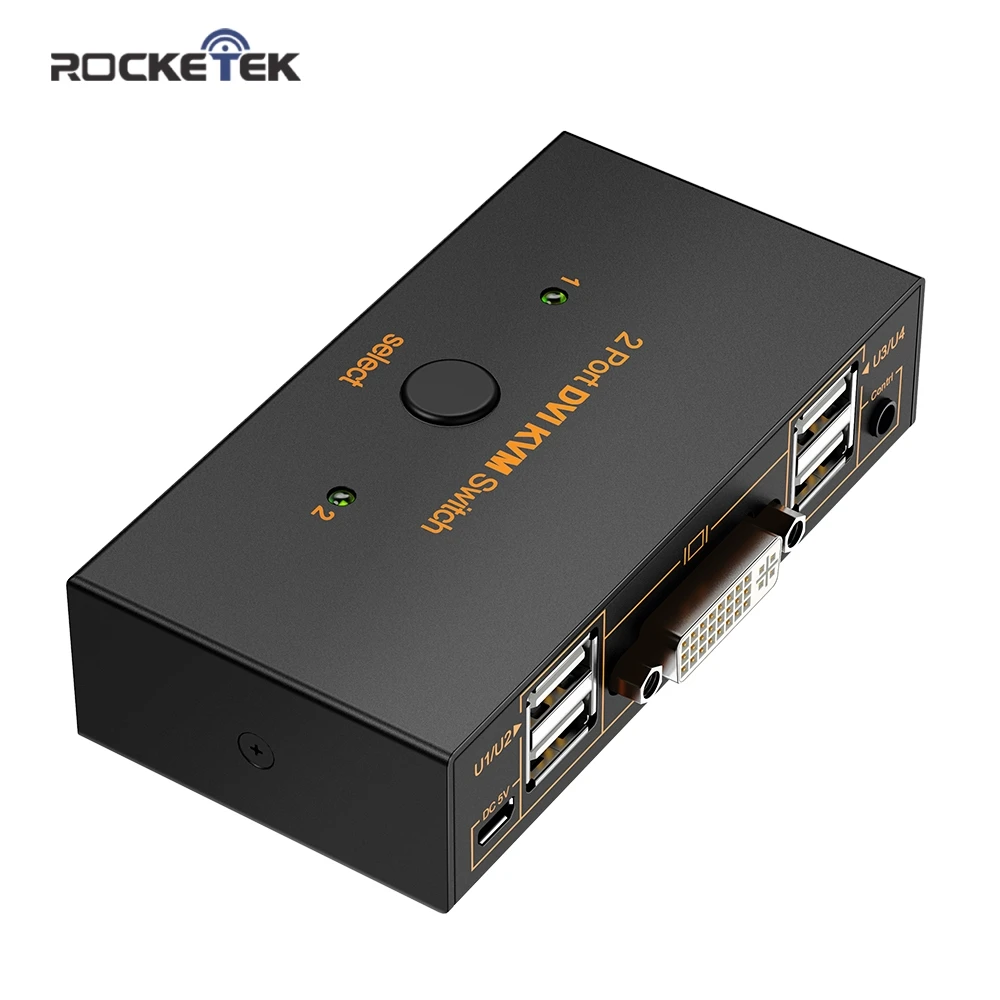Rocketek 2-портовый KVM-переключатель 4 USB 2.0 DVI 1080P сплиттер принтер мышь клавиатура