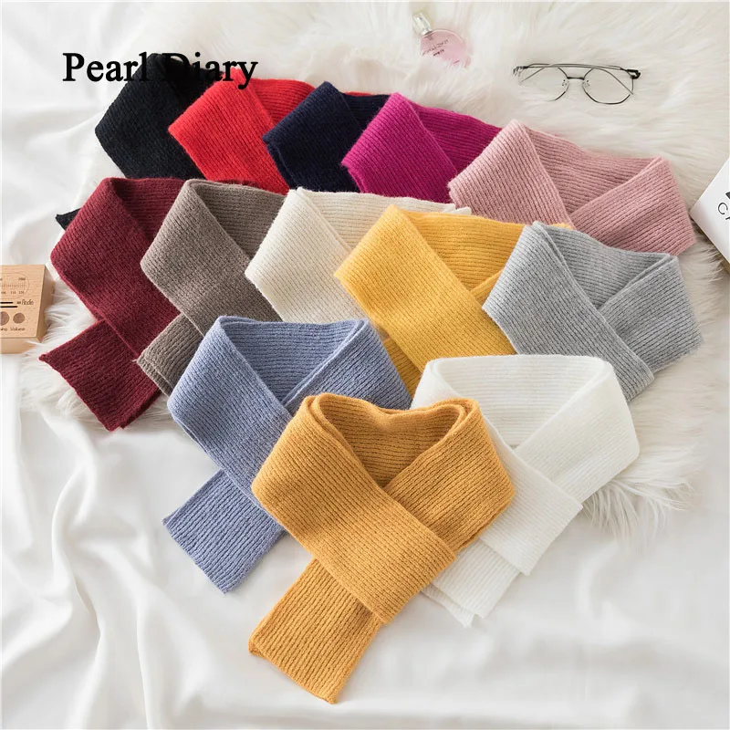 Pearl Diary To Protect The Cervical Spine Women's Scarf Winter All-Match Solid Color Knitted Keep Warm Fake Collar Scarf Women