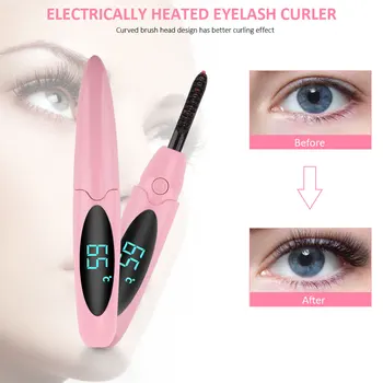 

Electric Heated Eyelash Curler Long-Lasting Curl Eyelash Makeup Tools 10s Heated Eyelash Temperature Display Portable USB Charge