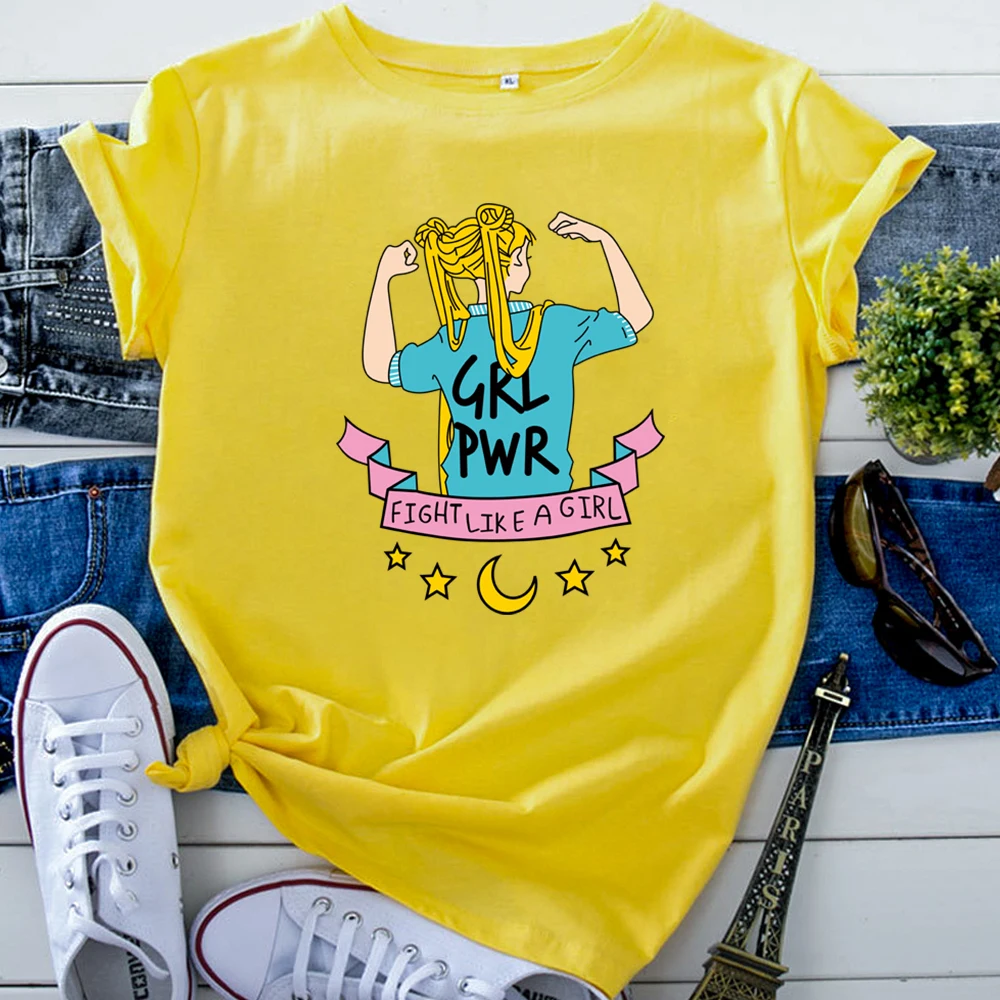 Short Sleeve Shirt Sailor Moon Lovely Printed Womens Tshirts Hip Hop Harajuku Tee Tops Oversized Casual T-Shirts For Women'S