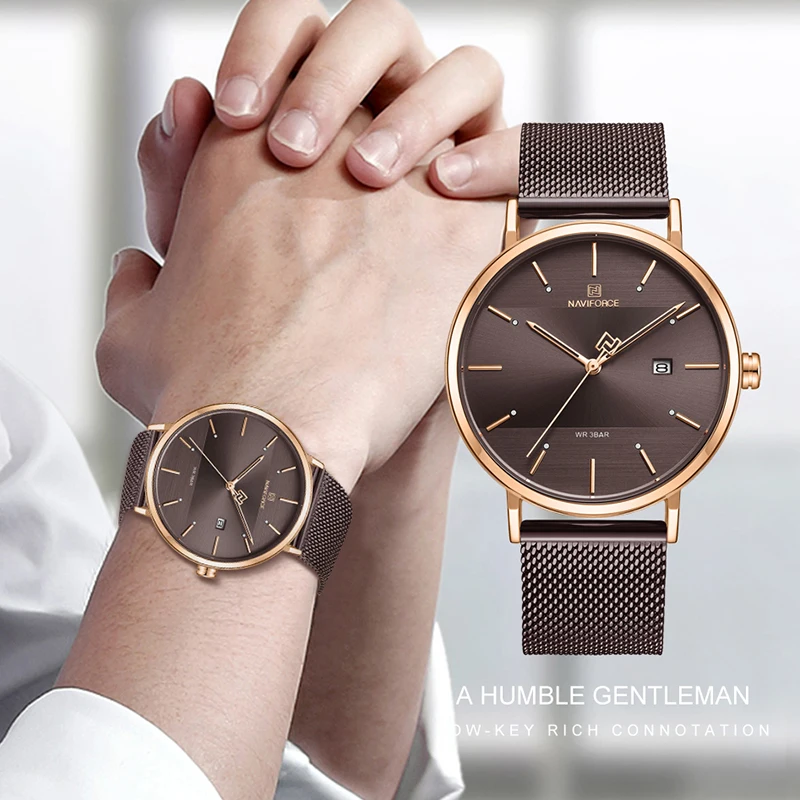 

NAVIFORCE Quartz Watches Men Stainless Steel Top Brand Luxury Mens Watches Males Clock Elegant Thin Wristwatch Mens Bracelet