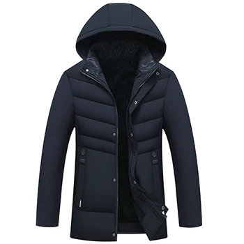 HCXY Men's Winter Jackets middle-aged plus velvet padded cotton hooded casual warm Coat Man - Цвет: navy