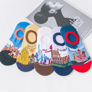 

Women Funny Socks Cotton Tourist Attractions Printed Socken Abstraction Style Sock Summer Couples Casual Sox 5pairs/batch #F