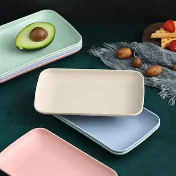 

4Pcs Rectangle Plastic Snack Plate Salad Plates Serving Plates Fruit Appetizer Plates Creative Food Trays