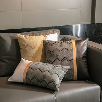 

High-grade Jacquard Sofa Cushion Covers PU Patchwork Geometric Waist Pillowcases Home Bed Party Decoration Pillow Cases Covers
