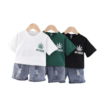 

New Children Cotton Summer Baby Boy Clothes Letter Printed T Shirts Denim Shorts 2Pcs/sets Infant Kid Fashion Toddler Tracksuits