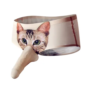 

Sexy G String Thongs Underwear Male Gay Sexy Cartoon cat Design Large U Convex Underwear Enhance Erotic Club Wear ^S