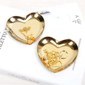 

Nordic Gold Heart Stainless Steel Plating Jewelry Plate Ring Storage Plate Home Girls Bedroom Ornaments Trays Decorative Decor