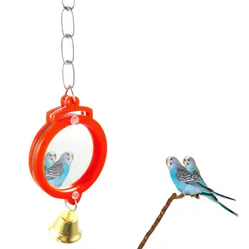 

Parrot Parakeet Bird Mirror Round Heart Shape Cage Hanging Climb Pet Playing Toy