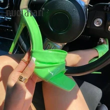 2022 verão sandálias femininas sexy verde chinelos sandália sapatos mulher fina salto alto praça sandália senhora bomba sapatos mulas