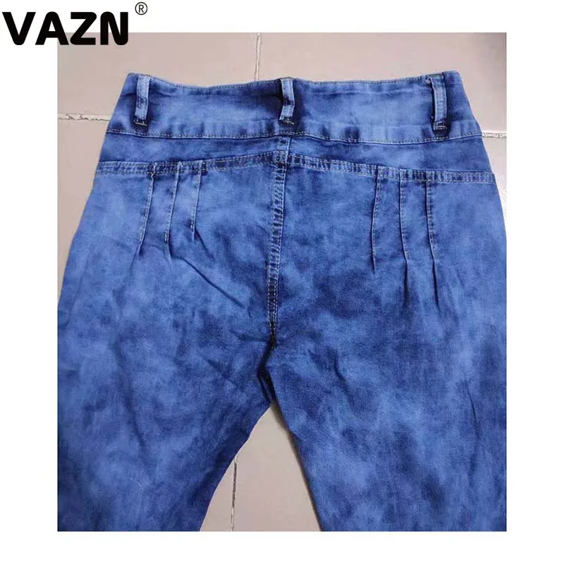 VAZN, осень, эластичные, обтягивающие, новые, женские, повседневные, с карманами, с дырками, с высоким поясом, полная длина, светло-голубые джинсы