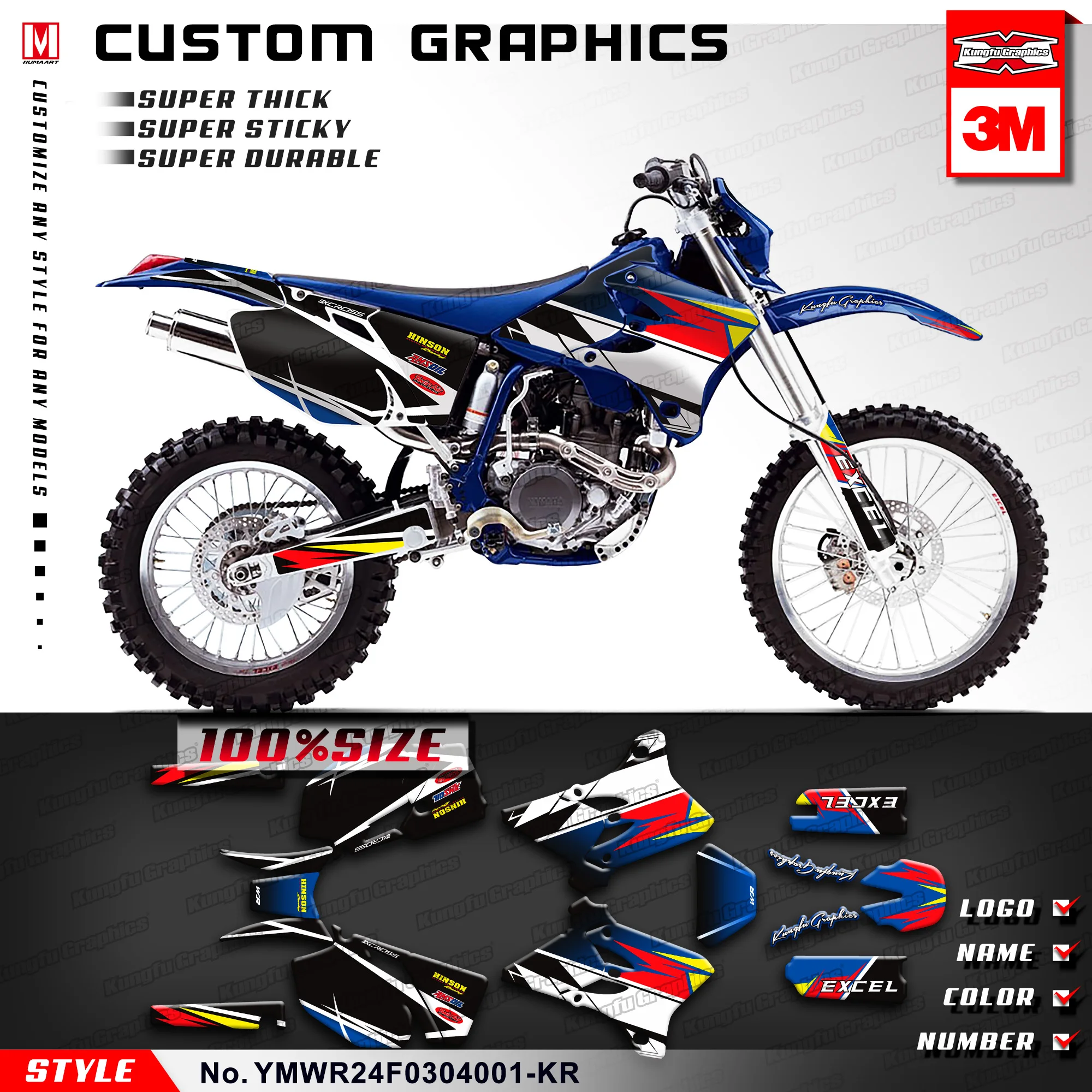 

KUNGFU GRAPHICS Motorcycle Decals Kit Vinyl Wrap for Yamaha WR 250F 450F WRF 250 450 WR250F WR450F 2003 2004 Adhesive Stickers