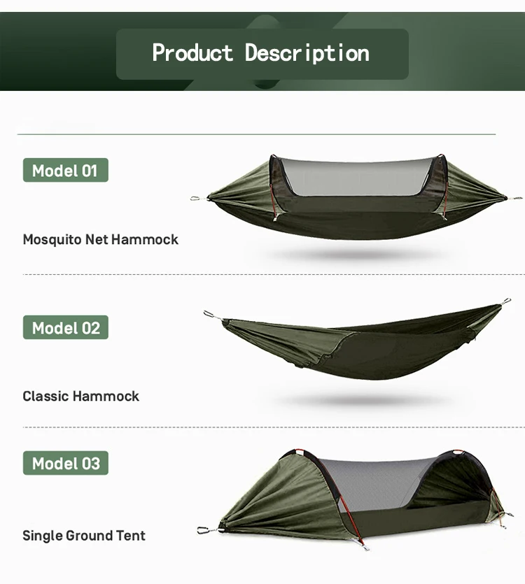 3 in 1 Function Portable Double Outdoor Camping Hammock Set with Support Mosquito Net Shade Tent Garden Swing Hiking Shelters