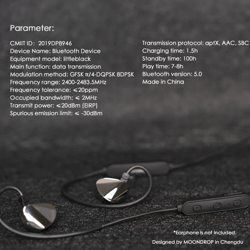 Moondrop Littleblack Bluetooth 5,0 высококачественный Bluetooth кабель Поддержка Aptx 0,78 AAC SBC 0,78 интерфейс